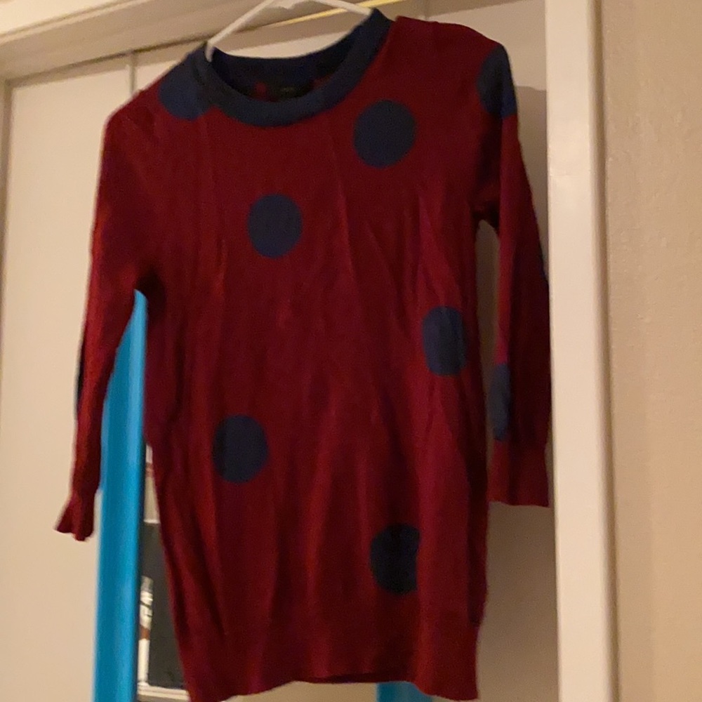 J Crew burgundy and navy polka dot sweater